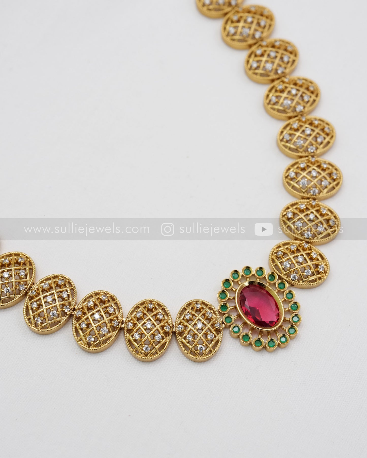 Oval AD Center Stone Necklace with Stud