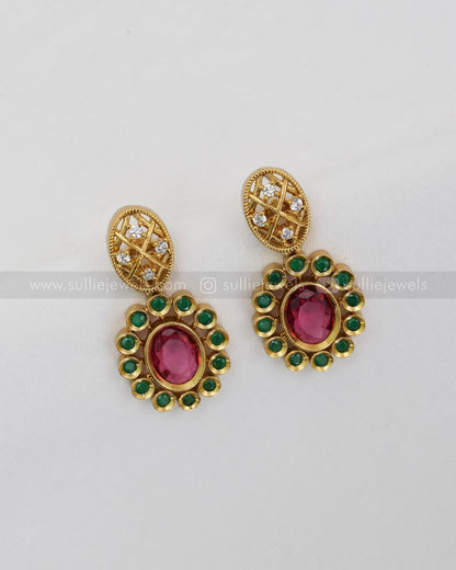 Oval AD Center Stone Necklace with Stud