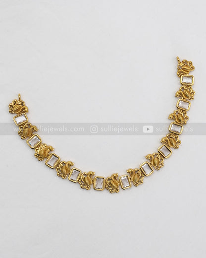 Sufi Peacock Necklace with Stud - White /Violet /Red /Green