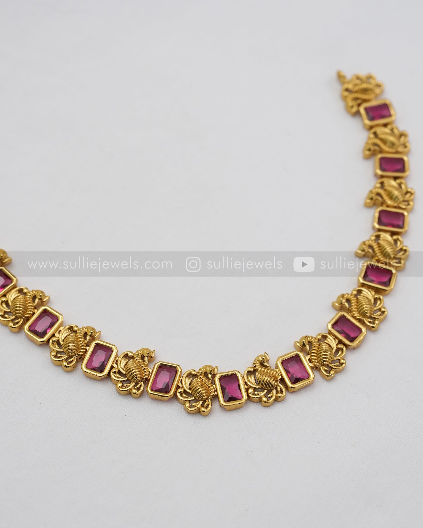 Sufi Peacock Necklace with Stud - White /Violet /Red /Green