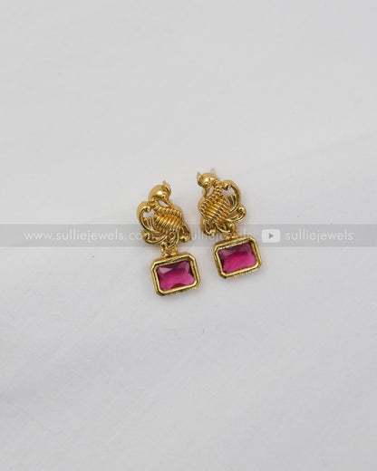 Sufi Peacock Necklace with Stud - White /Violet /Red /Green