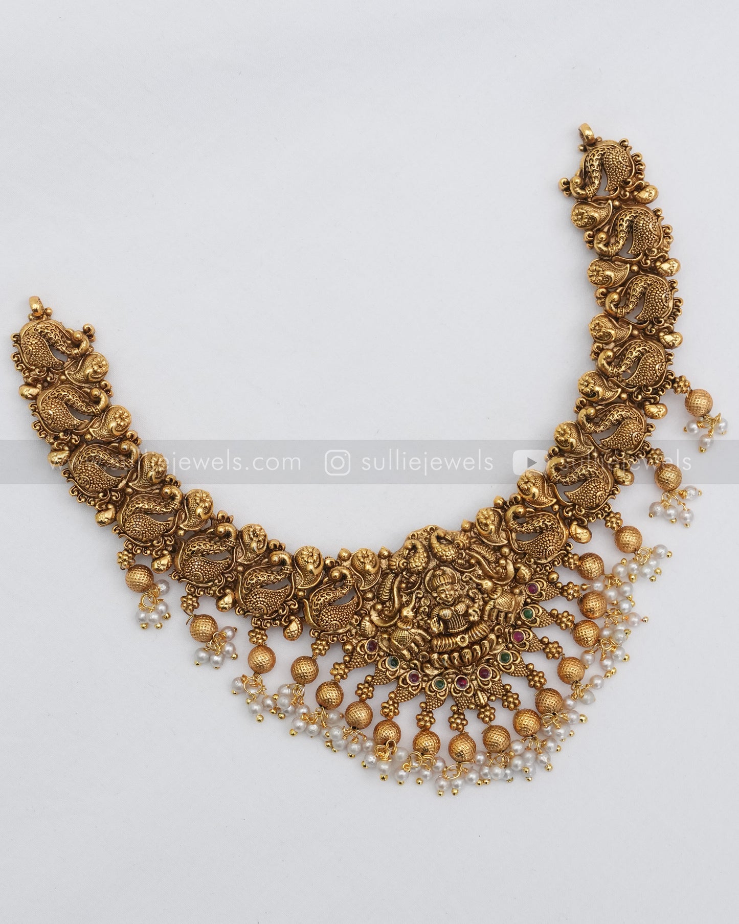 3612 - Sullie Basic - Lakshmi Peacock Copper Gold Necklace with Jhumka