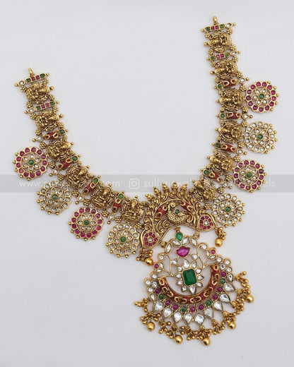 Lakshmi Coral Stone Necklace with Earring
