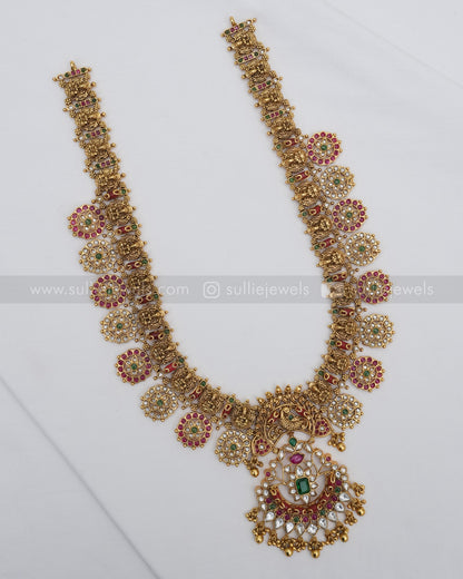 Lakshmi Coral Stone Long Chain / Haaram with Earring