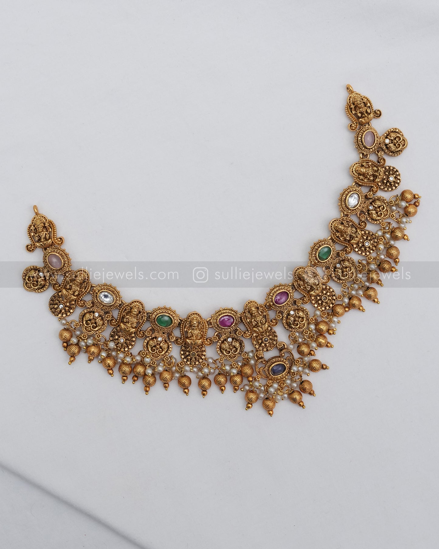 Sullie Basic - Lakshmi Multicolour Stone Gold Necklace with Stud