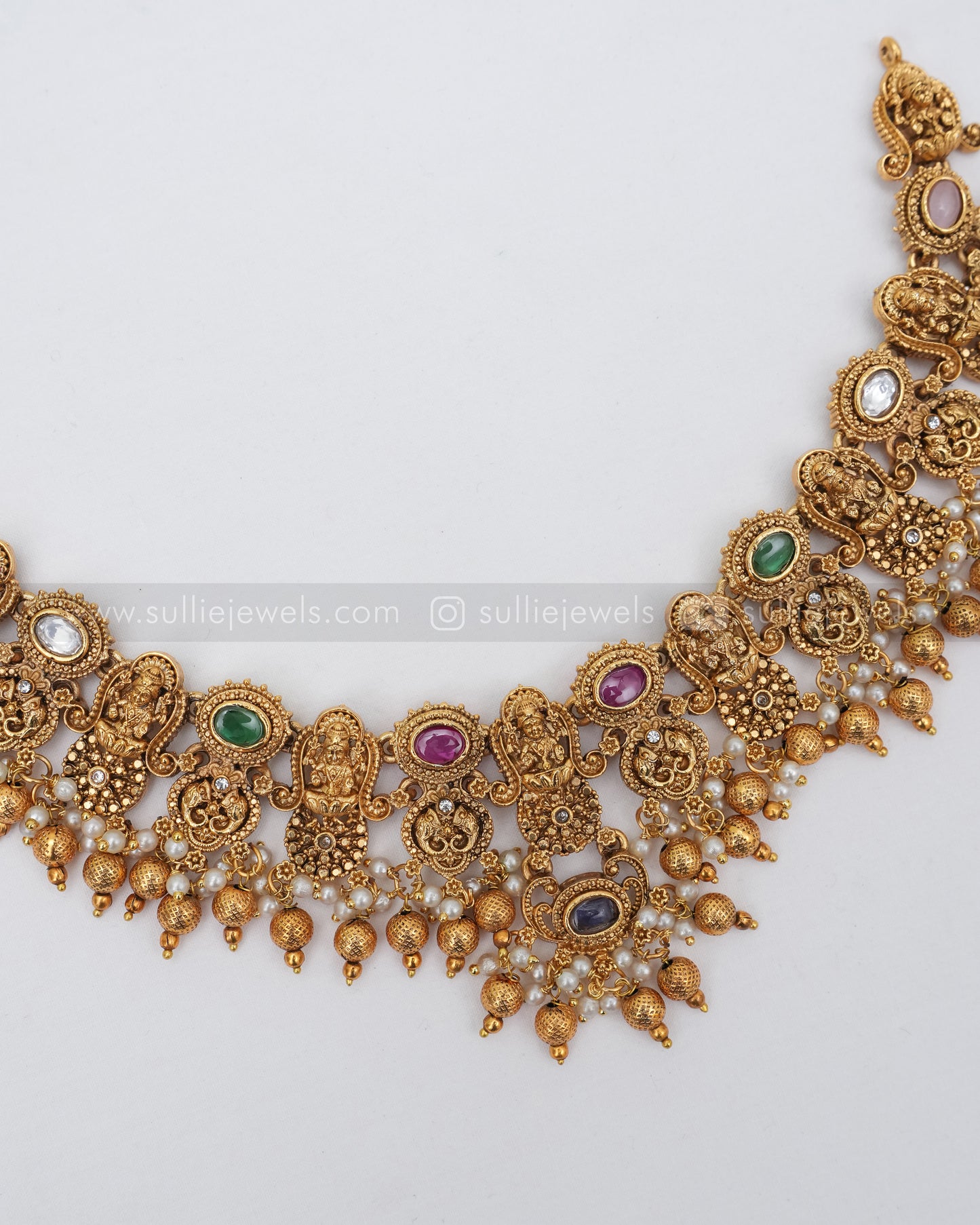 Sullie Basic - Lakshmi Multicolour Stone Gold Necklace with Stud