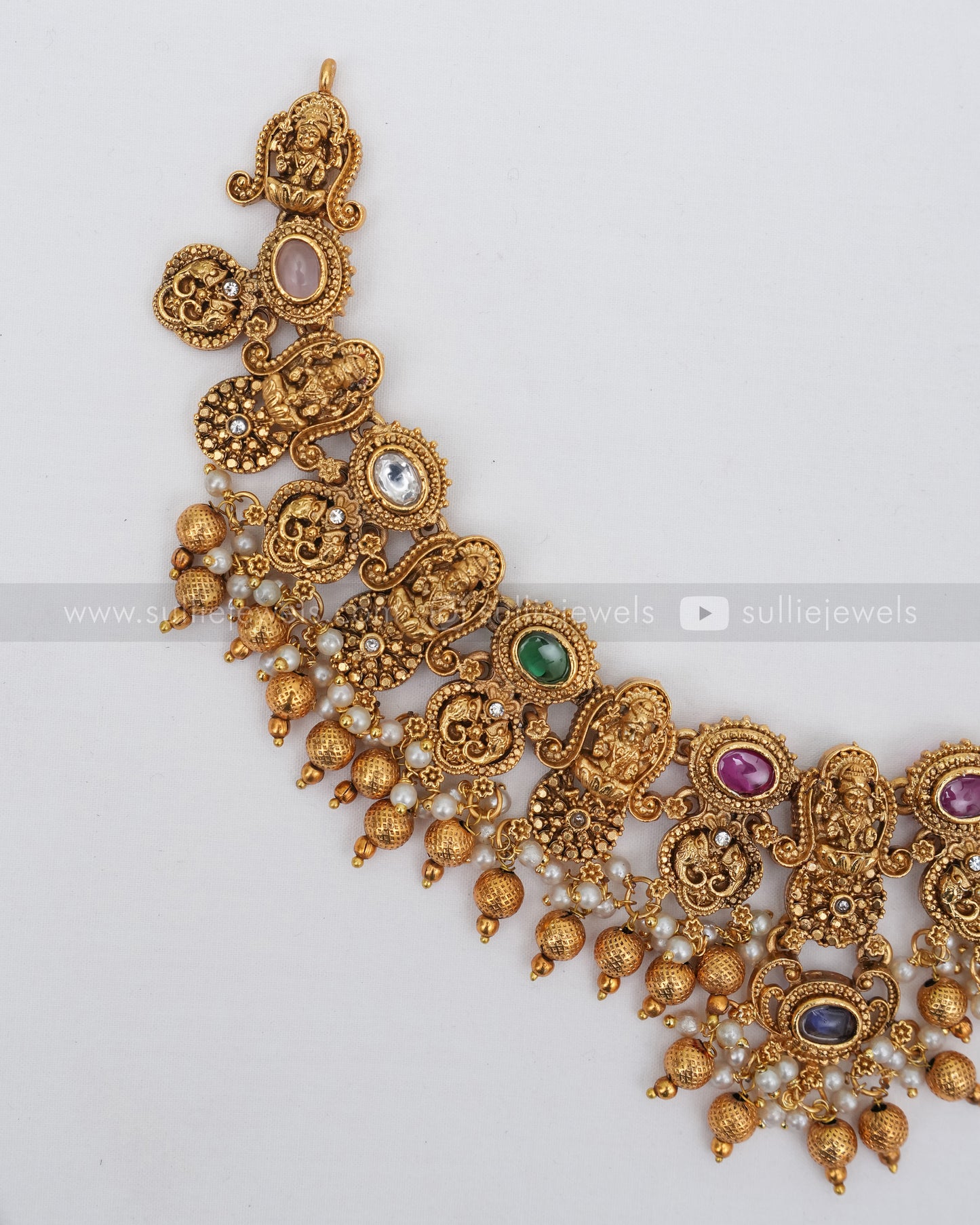 Sullie Basic - Lakshmi Multicolour Stone Gold Necklace with Stud
