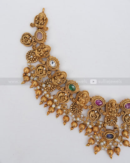 Sullie Basic - Lakshmi Multicolour Stone Gold Necklace with Stud