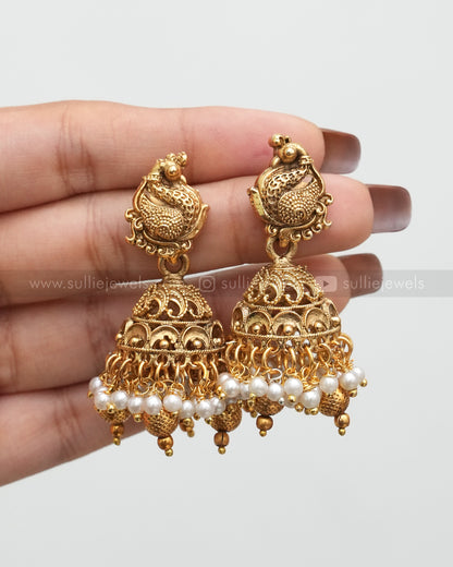 3612 - Sullie Basic - Lakshmi Peacock Copper Gold Necklace with Jhumka