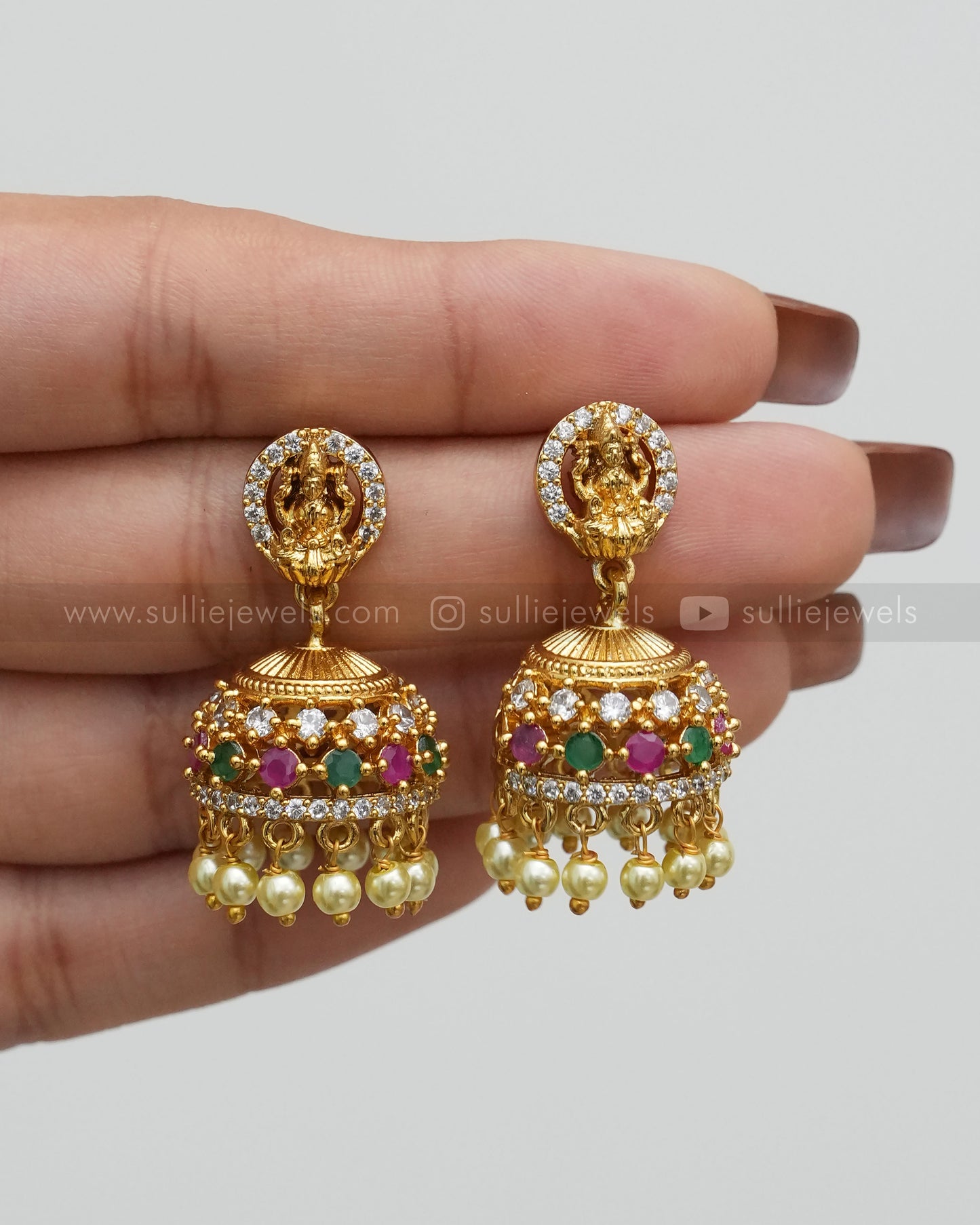 Lakshmi Pearl Pink Stone Pendant Gold Chain with Jhumka