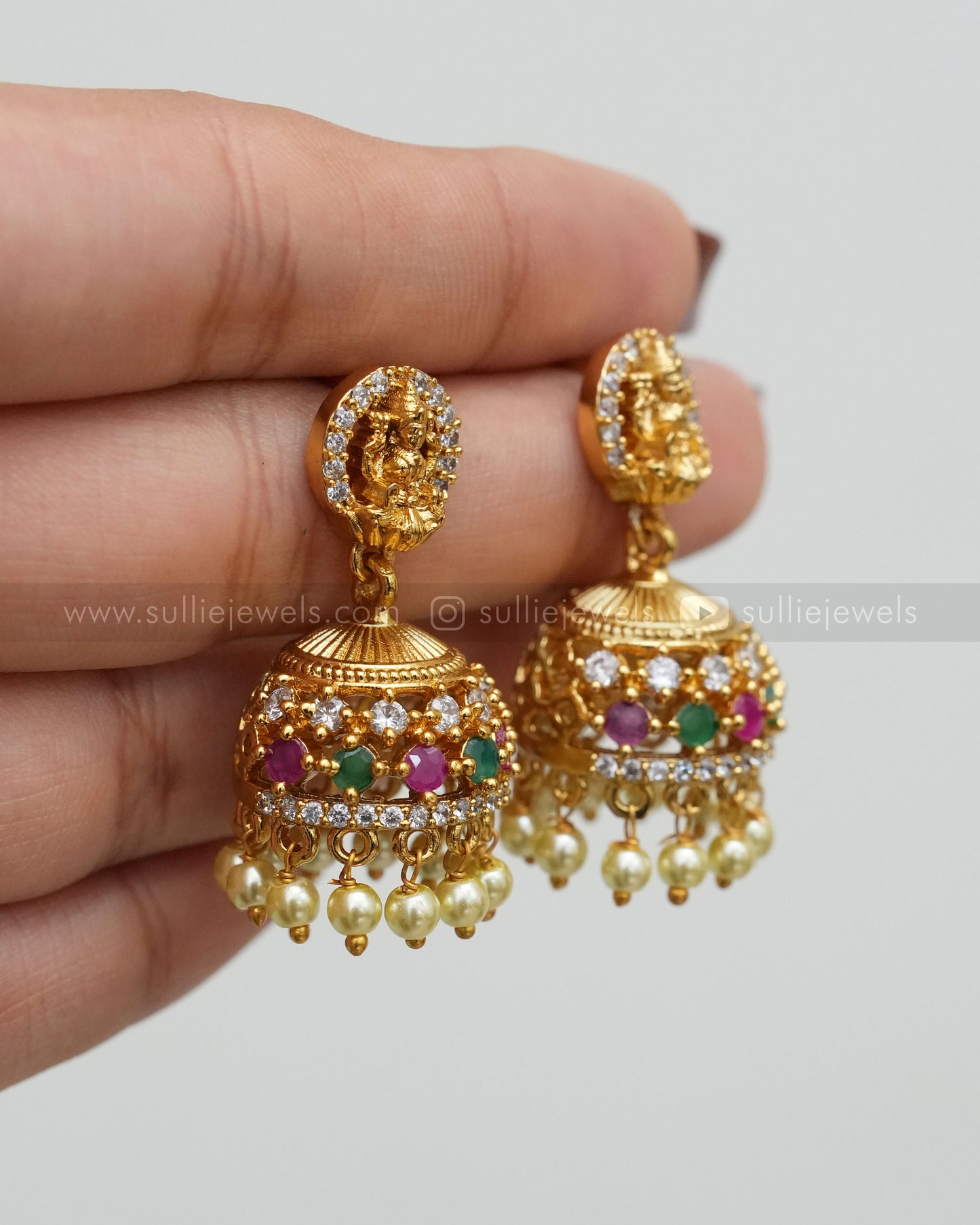 Lakshmi Pearl Pink Stone Pendant Gold Chain with Jhumka