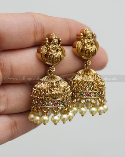 Lakshmi Detailed Necklace with Gold Chain and Jhumka