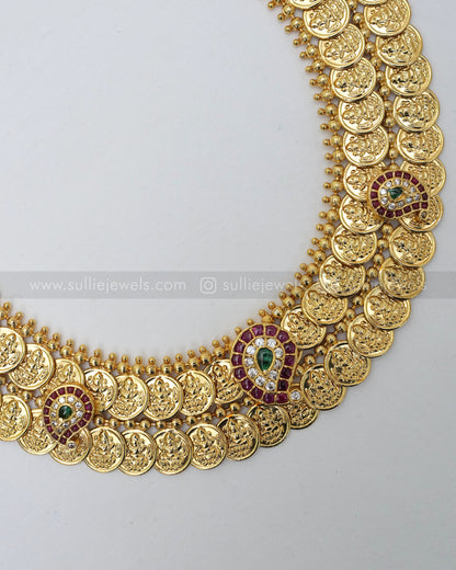 Double Coin / Kaashumaala Broad Necklace with Stud