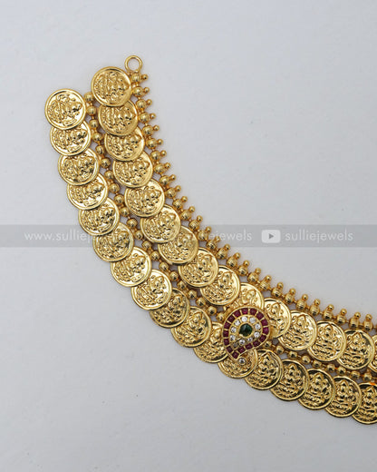 Double Coin / Kaashumaala Broad Necklace with Stud