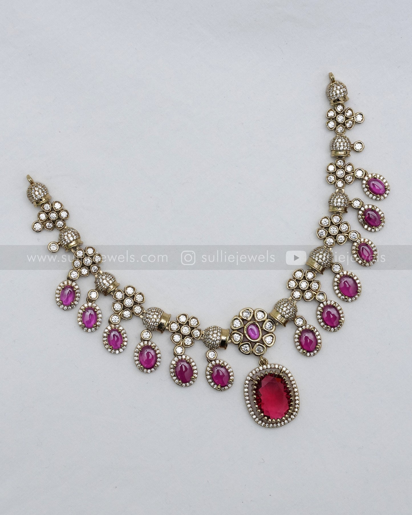 Ruby Premium Victorian Pendant Necklace with Earring