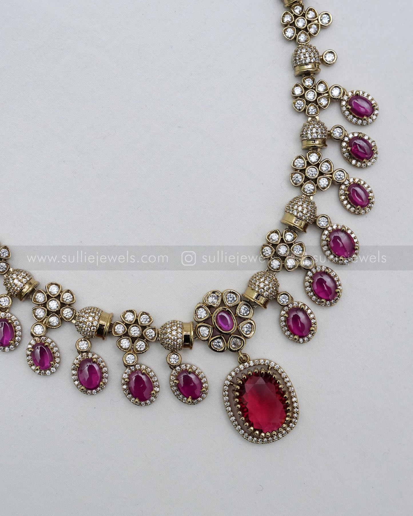 Ruby Premium Victorian Pendant Necklace with Earring