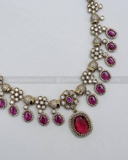 Ruby Premium Victorian Pendant Necklace with Earring