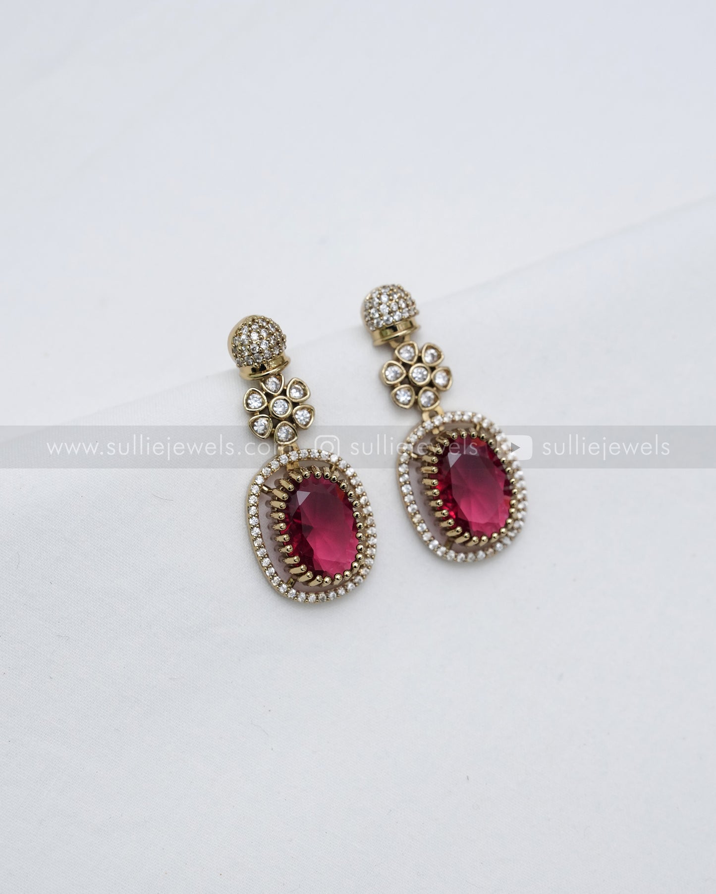 Ruby Premium Victorian Pendant Necklace with Earring