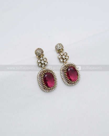 Ruby Premium Victorian Pendant Necklace with Earring