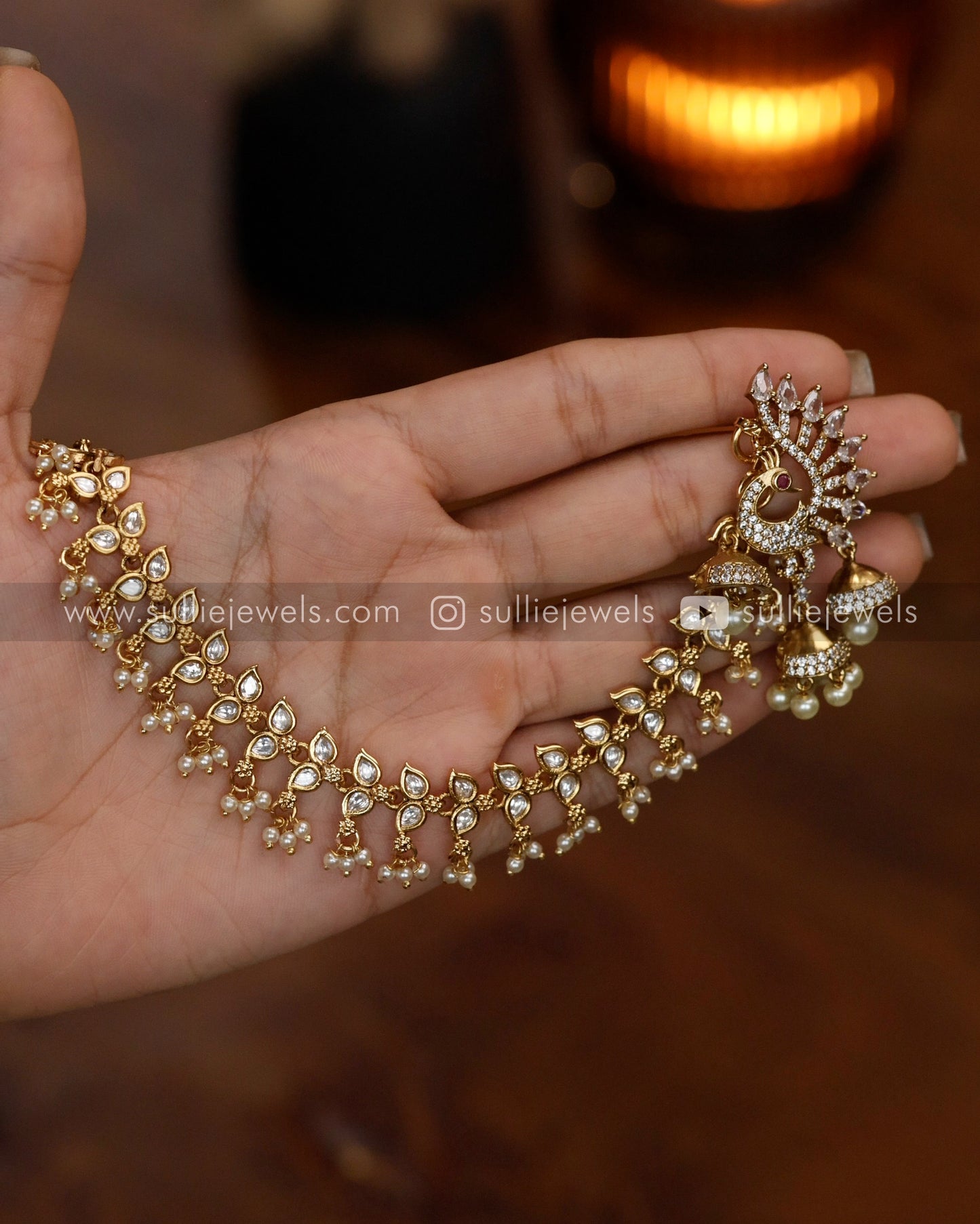 Peacock Stone Earring with Single Layer Earchain / Maatti