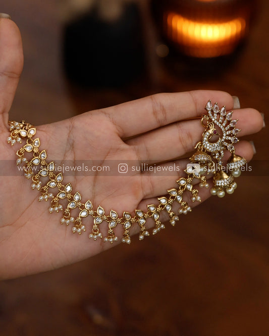 Peacock Stone Earring with Single Layer Earchain / Maatti
