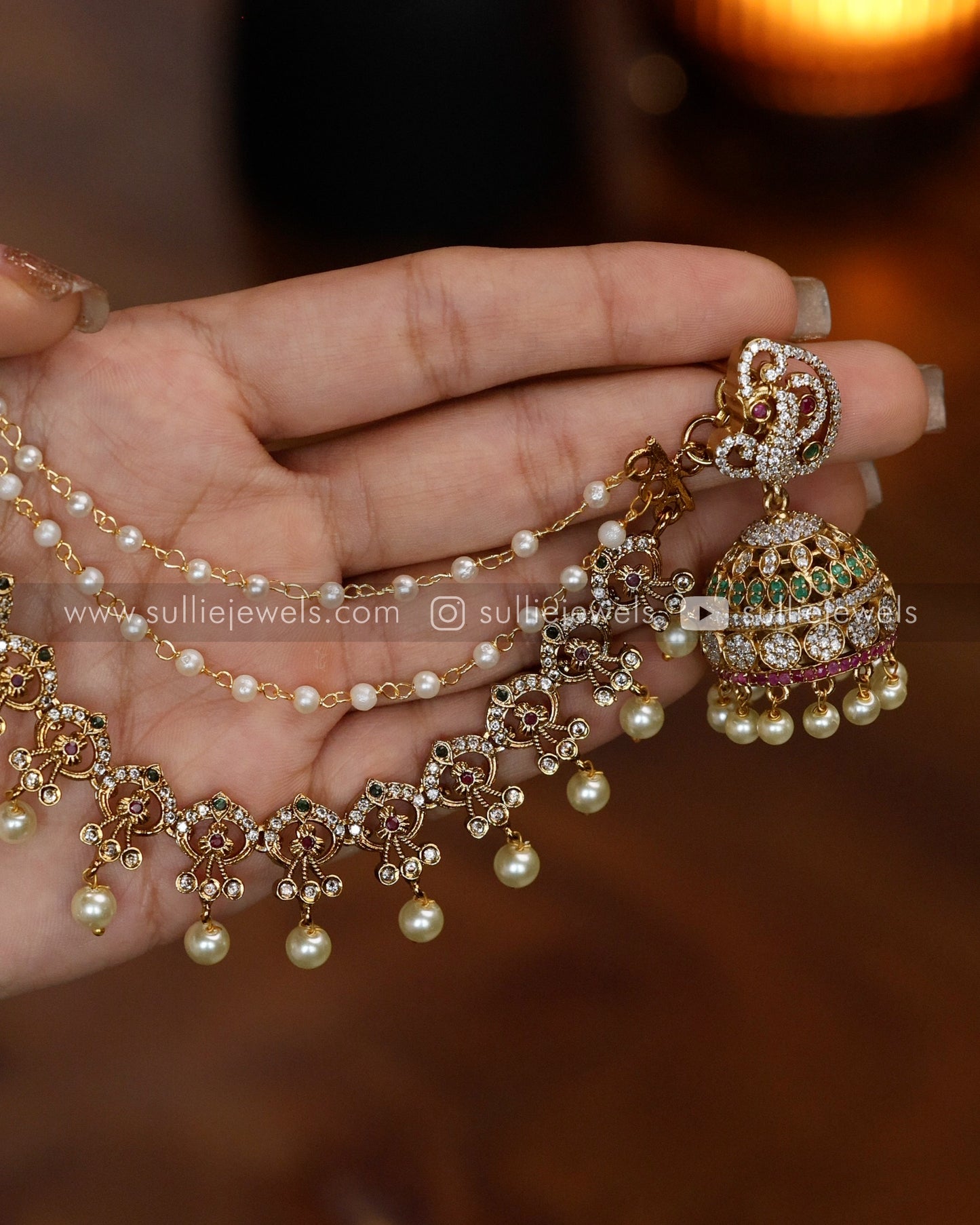 Peacock AD Jhumka with Stone Earchain / Maatti