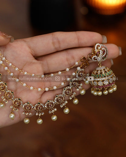 Peacock AD Jhumka with Stone Earchain / Maatti